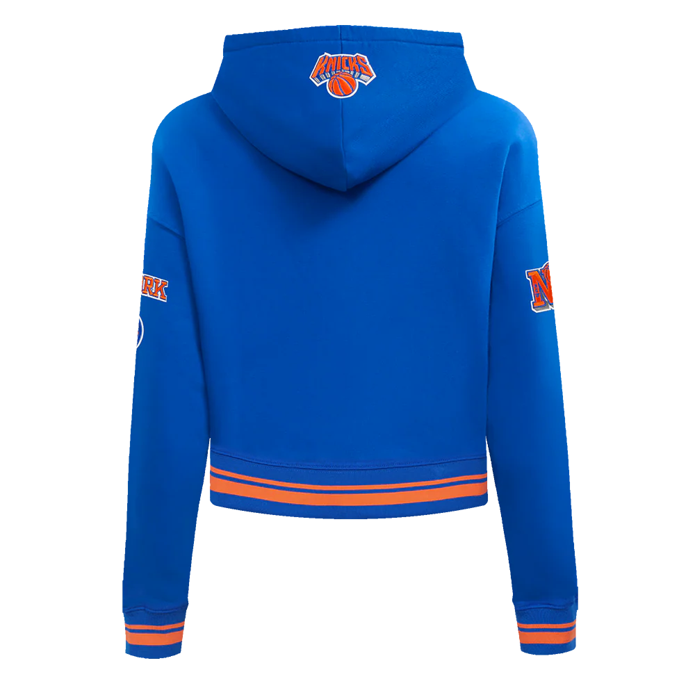 NBA NEW YORK KNICKS RETRO CLASSIC WOMEN'S RIB CROPPED PULLOVER HOODIE (ROYAL/ORANGE/ROYAL) - Image 3