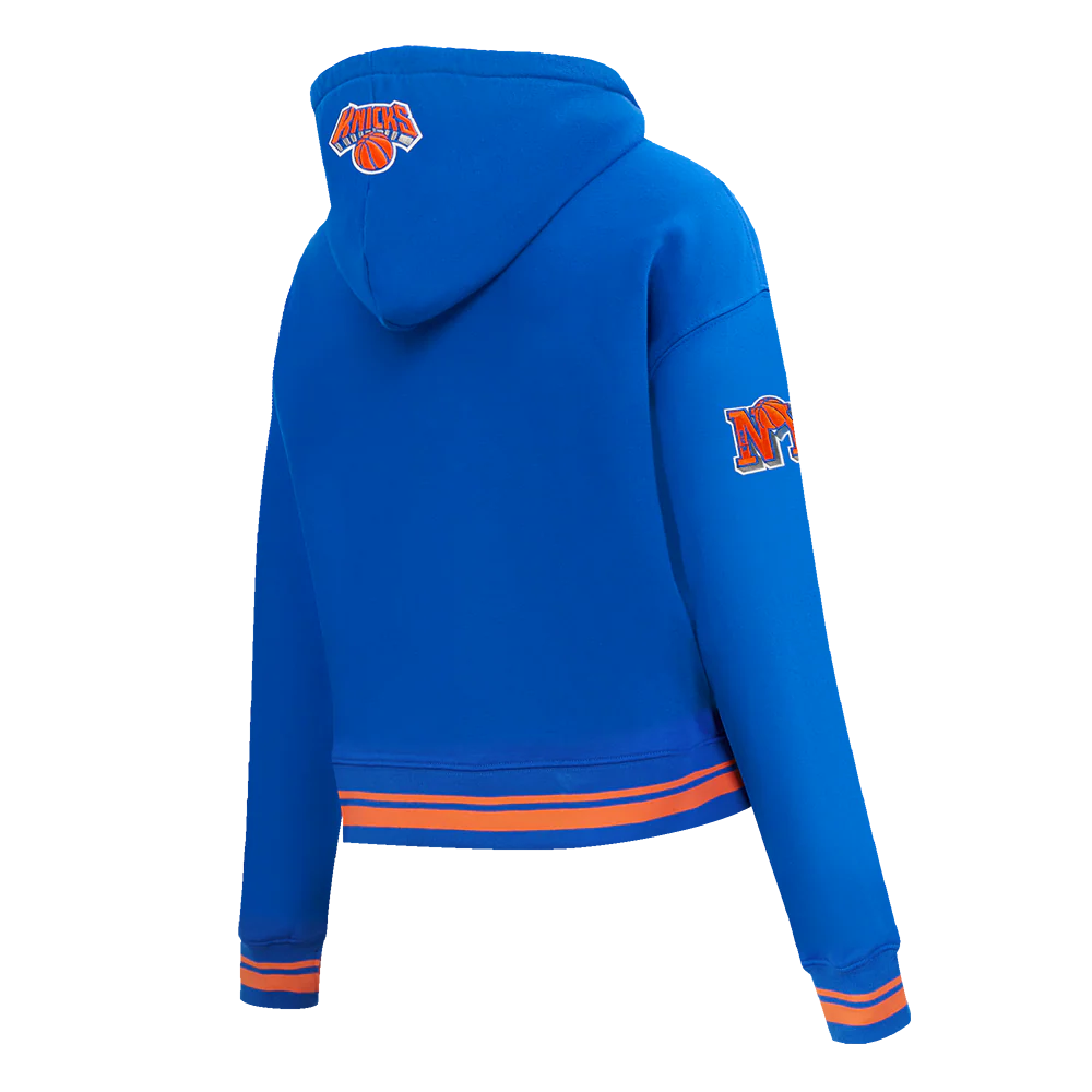 NBA NEW YORK KNICKS RETRO CLASSIC WOMEN'S RIB CROPPED PULLOVER HOODIE (ROYAL/ORANGE/ROYAL) - Image 4