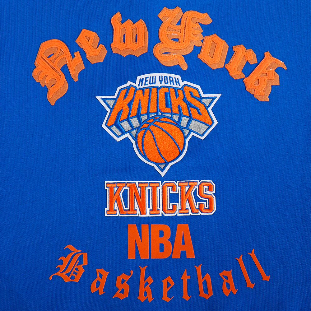 NBA NEW YORK KNICKS OLD ENGLISH WOMEN'S FLC CREWNECK (ROYAL BLUE) - Image 7