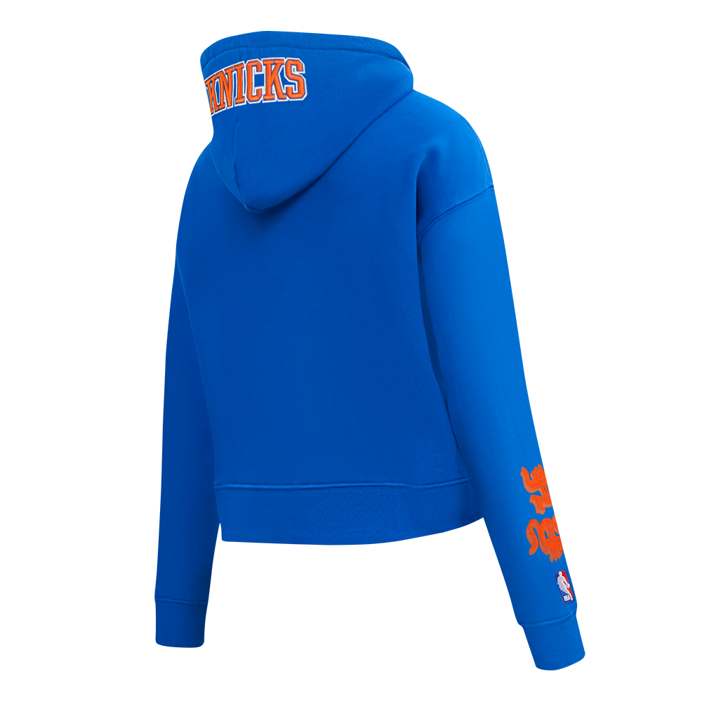 NBA NEW YORK KNICKS OLD ENGLISH WOMEN'S FLC CROPPED PO HOODIE (ROYAL BLUE) - Image 6
