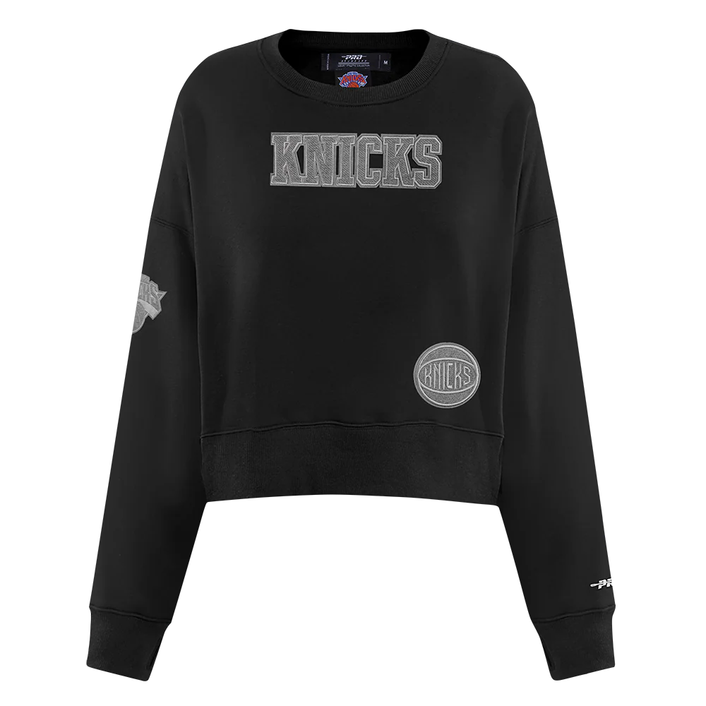 NBA NEW YORK KNICKS REVERSE FRENCH TERRY WOMEN'S FLEECE CREWNECK (BLACK)