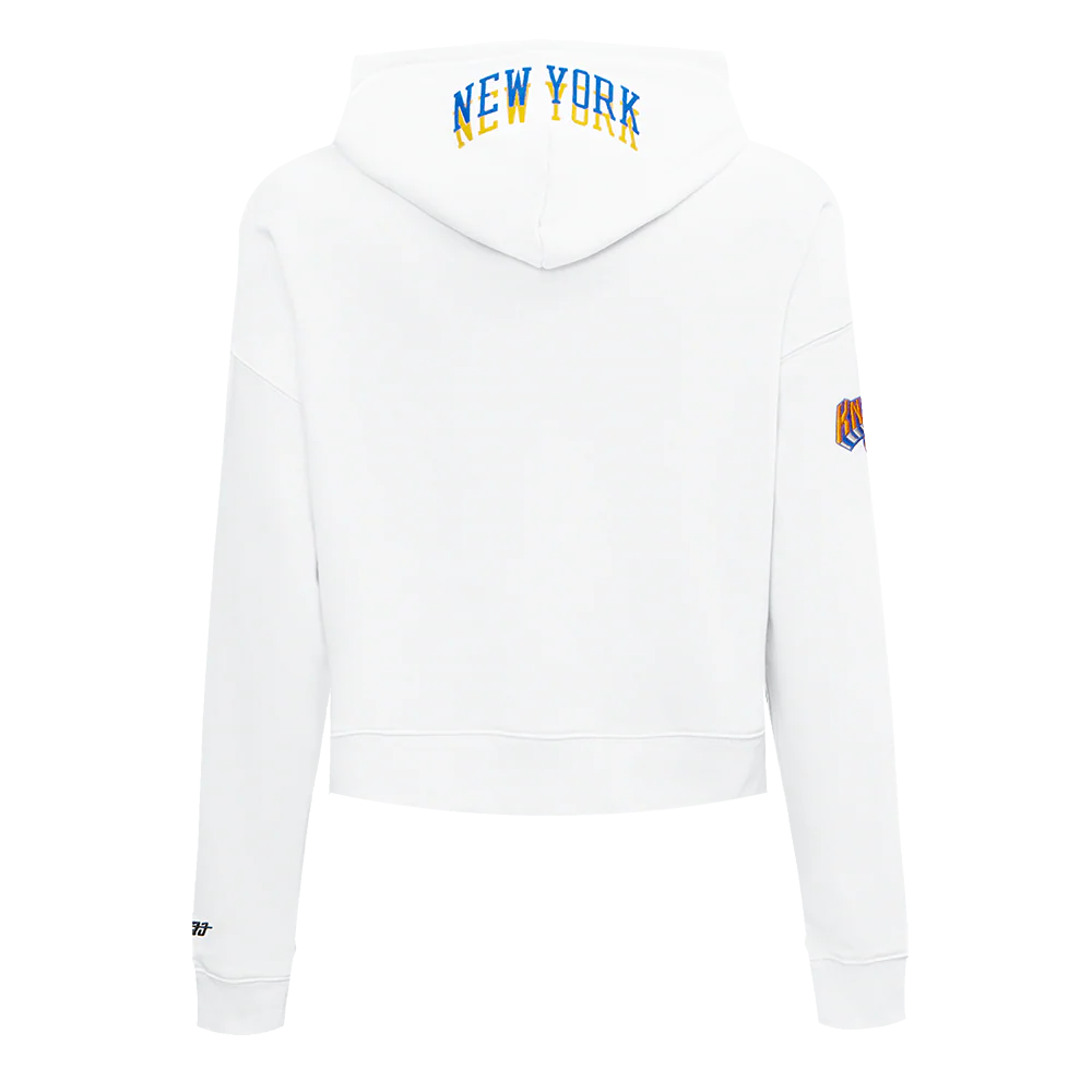 NBA NEW YORK KNICKS CITY EDITION 24-25 WOMEN'S FLEECE CROPPED PULLOVER HOODIE (WHITE) - Image 3