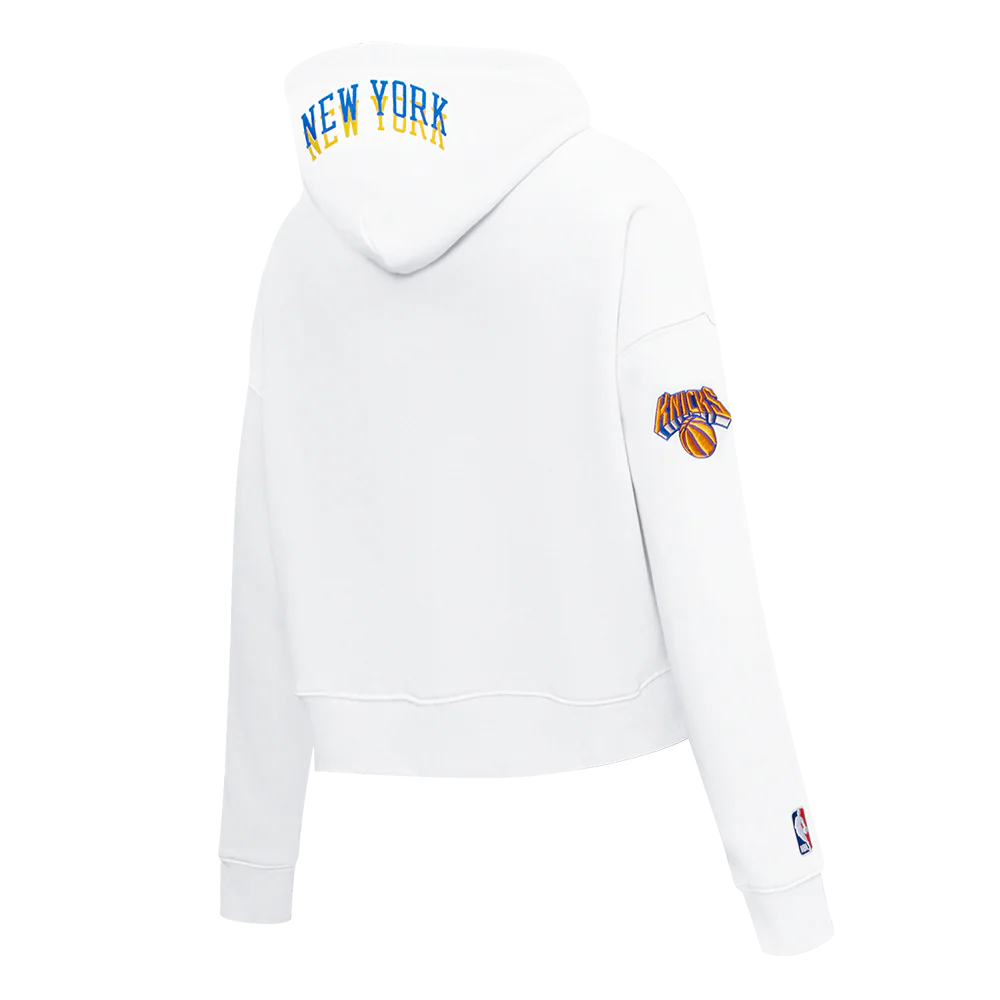 NBA NEW YORK KNICKS CITY EDITION 24-25 WOMEN'S FLEECE CROPPED PULLOVER HOODIE (WHITE) - Image 4