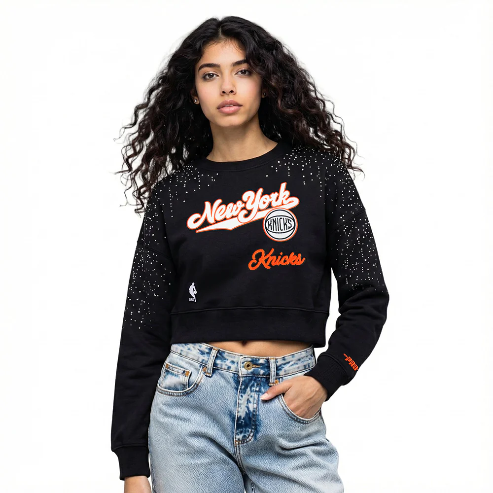 NBA NEW YORK KNICKS LEGACY WOMEN'S FLC CREWNECK (BLACK)