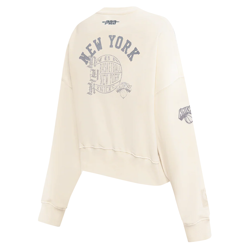 NBA NEW YORK KNICKS STREET TEAM WOMEN'S FLC CREWNECK (EGGSHELL) - Image 4