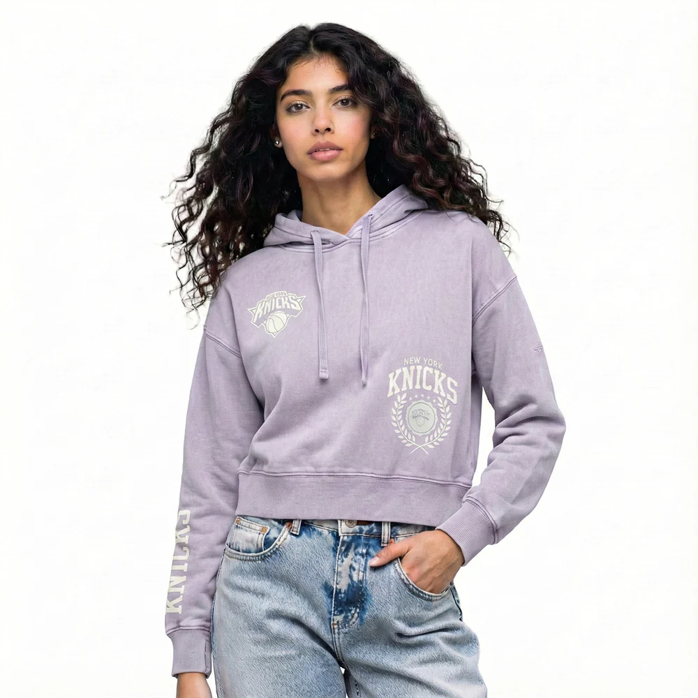 NBA NEW YORK KNICKS STREET TEAM WOMEN'S ENZYME WASH FT CROPPED PO HOODIE (WASHED LILAC GRAY)