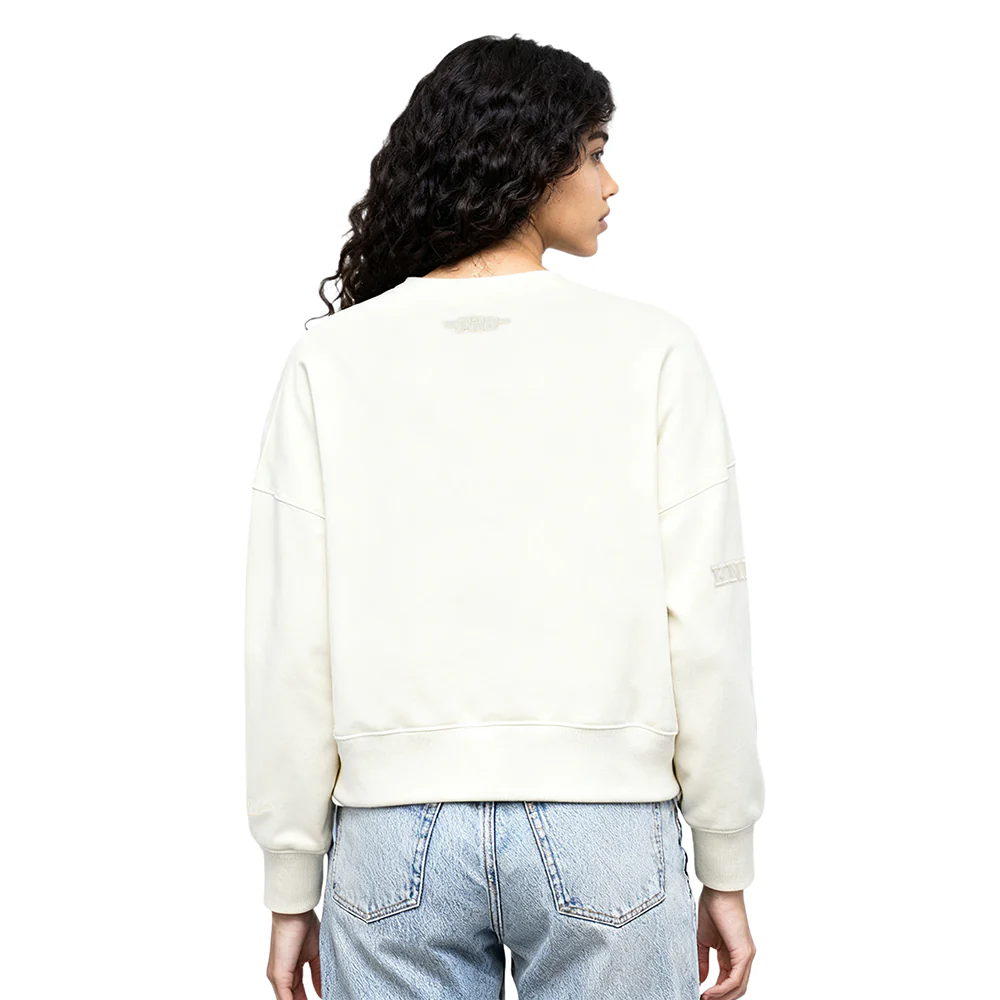NBA NEW YORK KNICKS JALEN BRUNSON #11 NEUTRAL WOMEN'S FLC CREWNECK (EGGSHELL) - Image 2