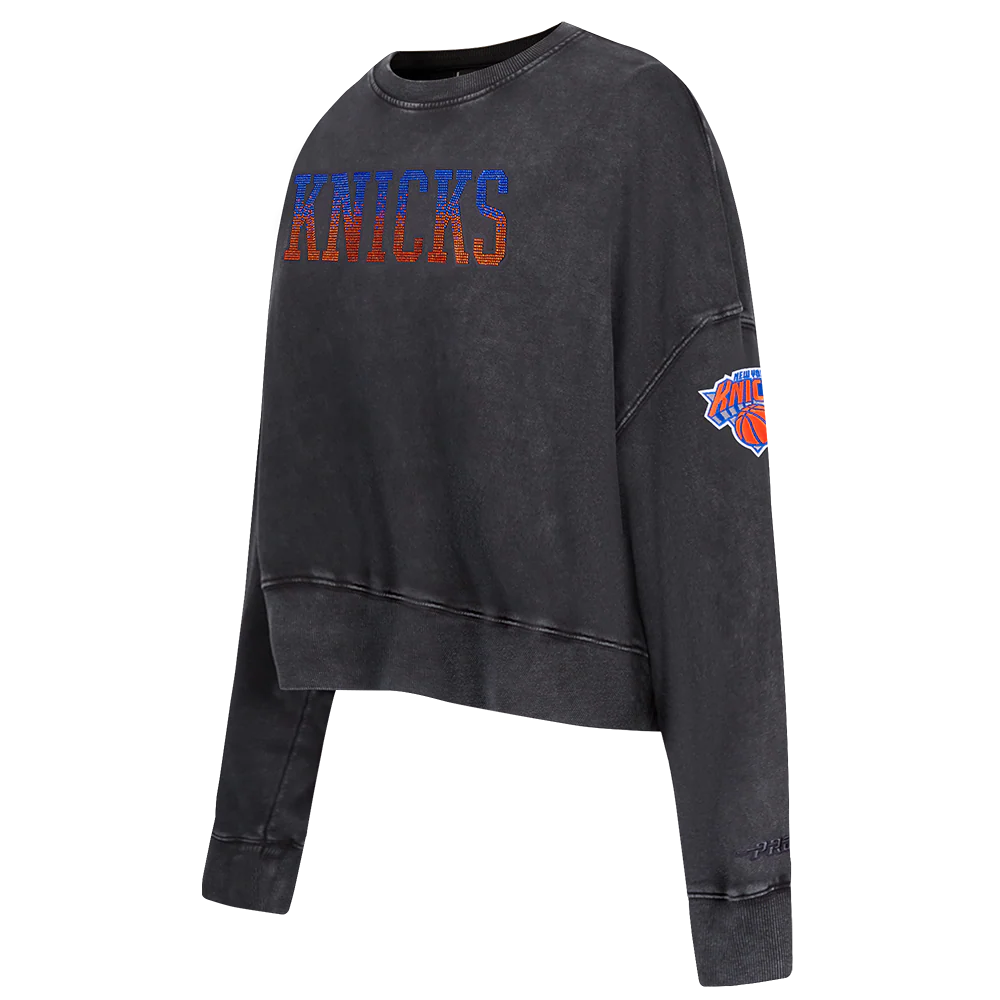 NBA NEW YORK KNICKS WASHED JEWELS WOMEN'S CREWNECK SWEATSHIRT (WASHED BLACK) - Image 4