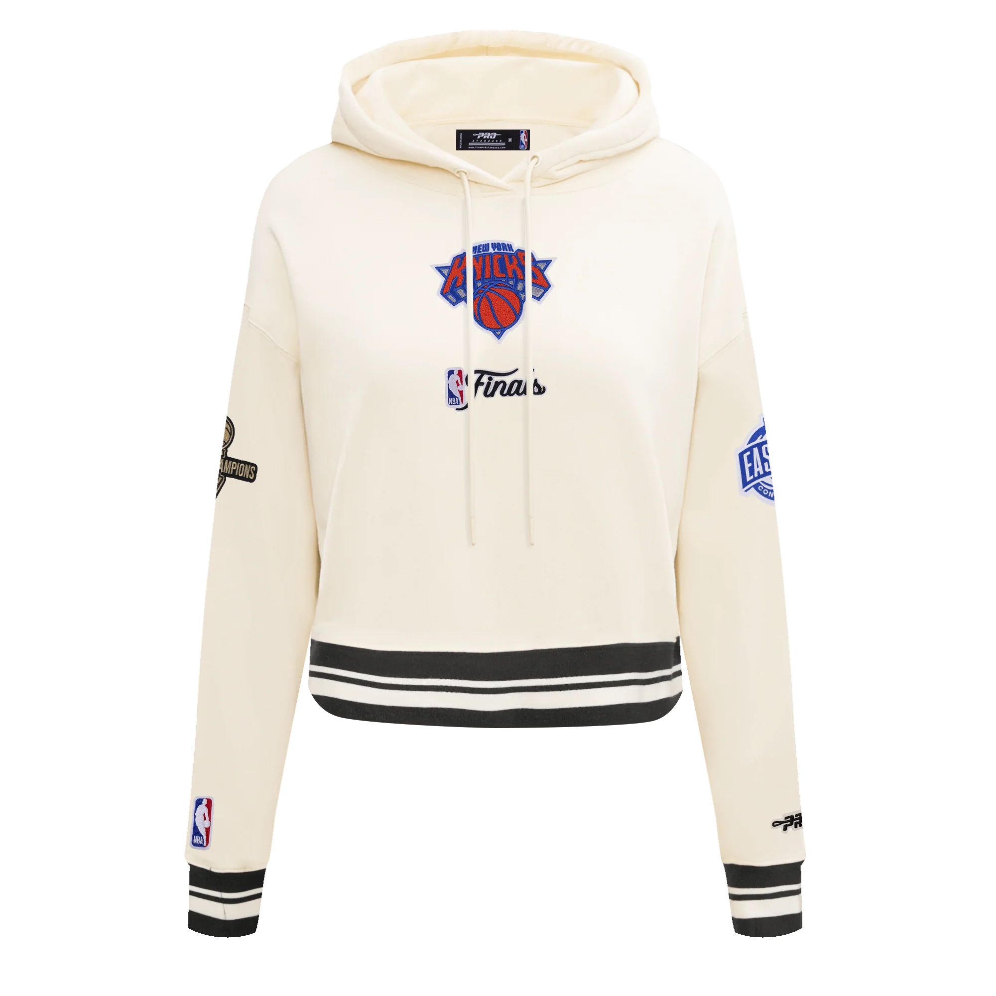 NEW YORK KNICKS 2026 NBA CHAMPIONSHIP WOMEN'S CROPPED PULLOVER HOODIE (EGGSHELL/BLACK) - Image 3