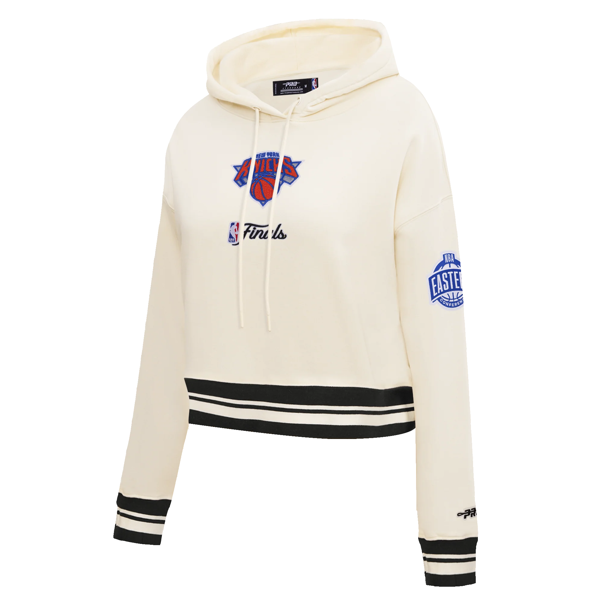 NEW YORK KNICKS 2026 NBA CHAMPIONSHIP WOMEN'S CROPPED PULLOVER HOODIE (EGGSHELL/BLACK) - Image 4