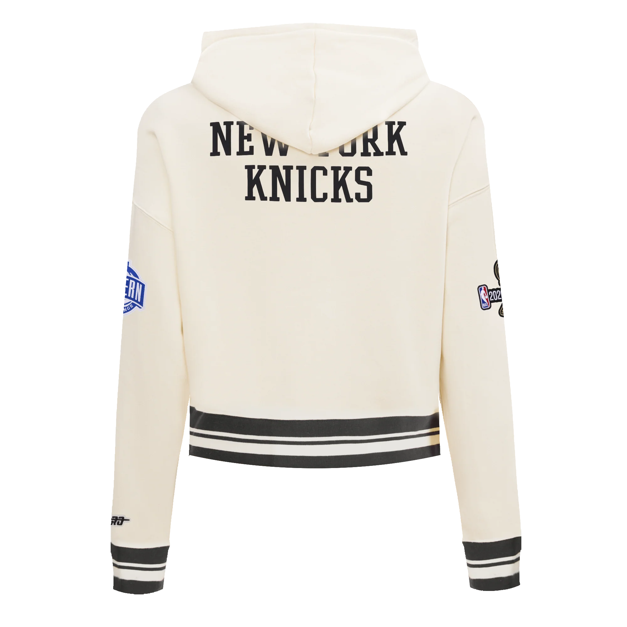 NEW YORK KNICKS 2026 NBA CHAMPIONSHIP WOMEN'S CROPPED PULLOVER HOODIE (EGGSHELL/BLACK) - Image 5