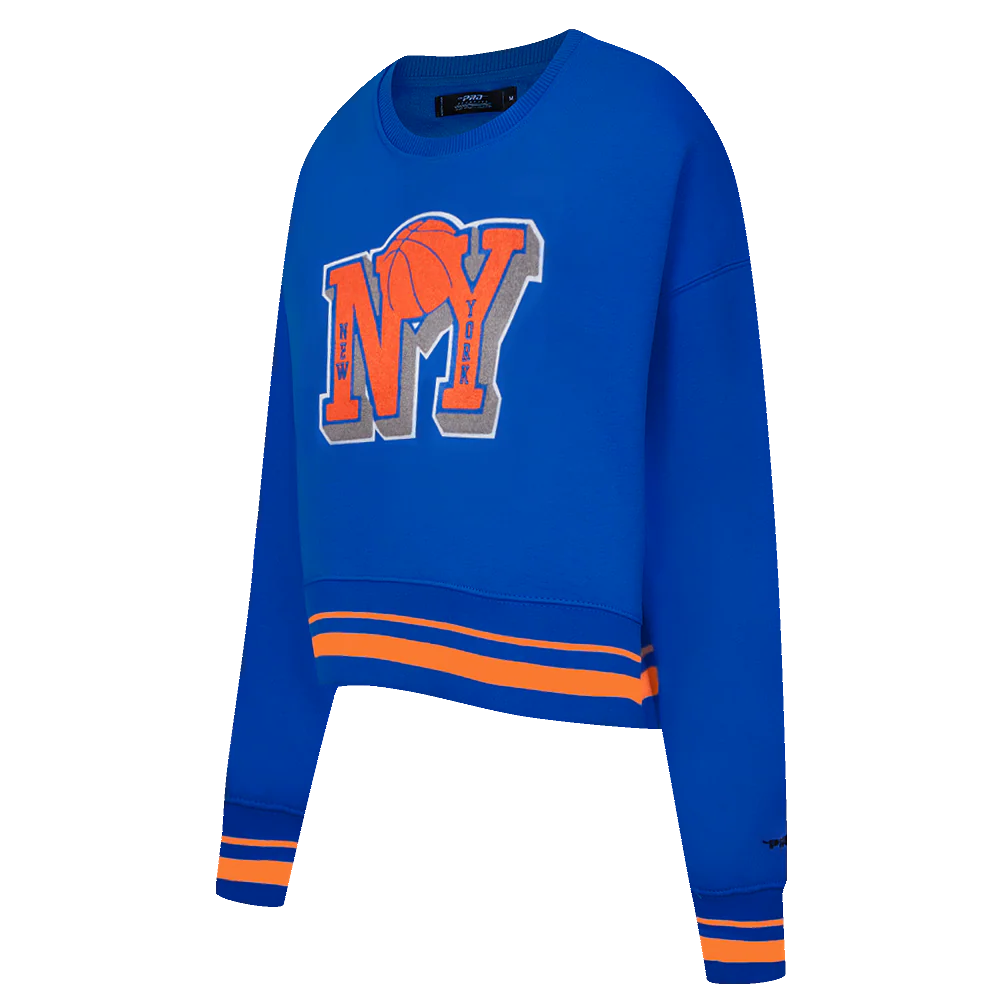 NBA NEW YORK KNICKS MASHUP WOMEN'S RIB CREWNECK (ROYAL/ORANGE/ROYAL) - Image 2