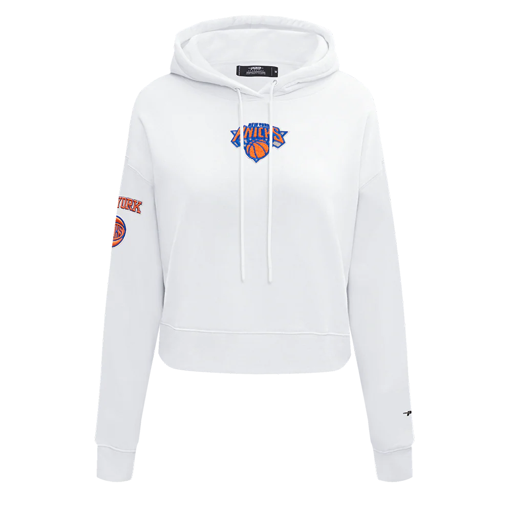 NBA NEW YORK KNICKS CLASSIC WOMEN'S CROPPED PULLOVER HOODIE (WHITE)