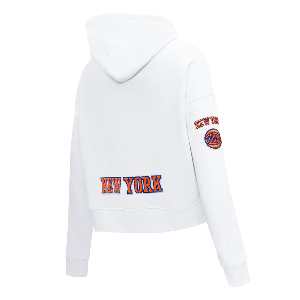 NBA NEW YORK KNICKS CLASSIC WOMEN'S CROPPED PULLOVER HOODIE (WHITE) - Image 3