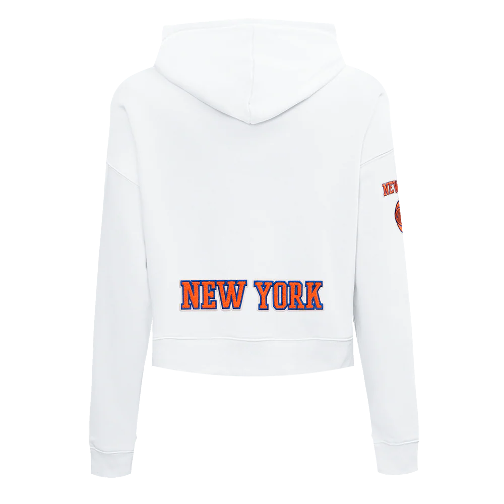 NBA NEW YORK KNICKS CLASSIC WOMEN'S CROPPED PULLOVER HOODIE (WHITE) - Image 4