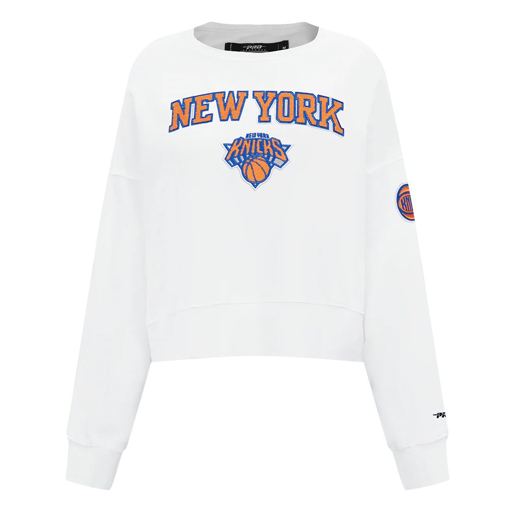 NBA NEW YORK KNICKS CLASSIC WOMEN'S FLEECE CREWNECK (WHITE)