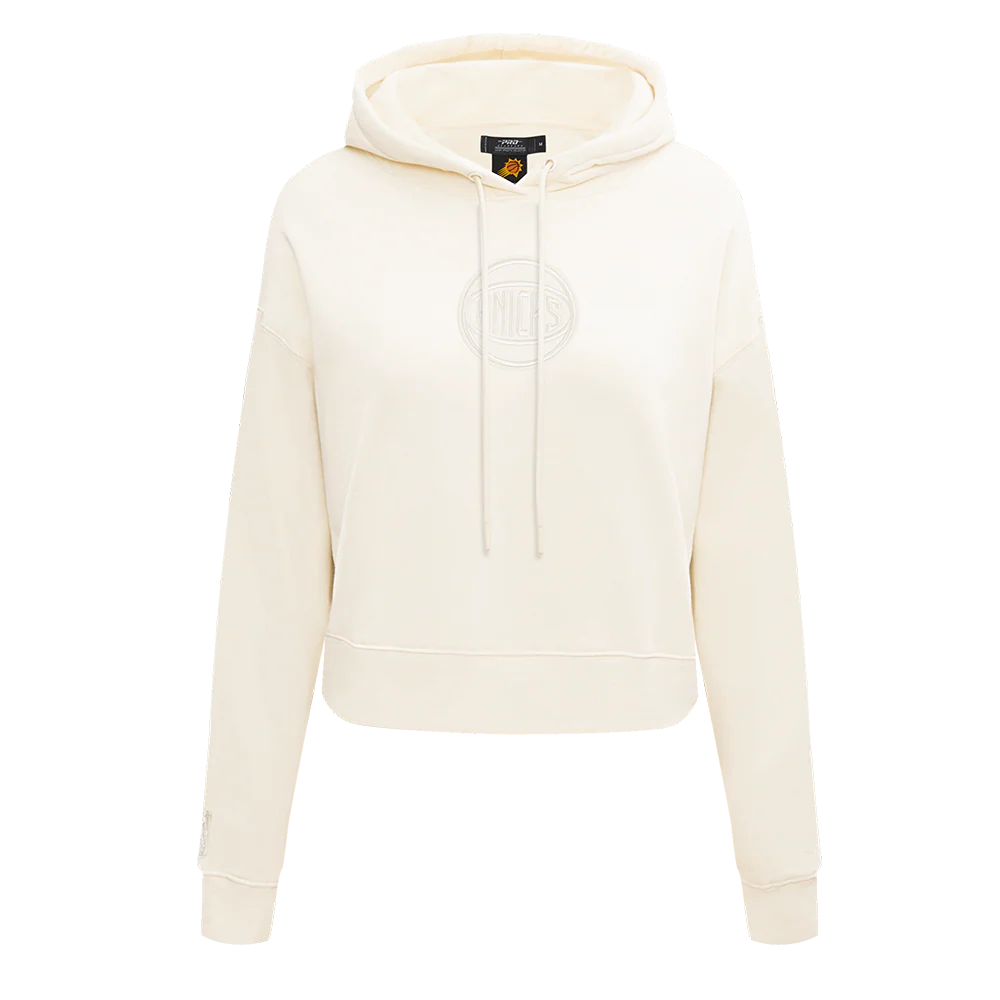 NBA NEW YORK KNICKS NEUTRAL WOMEN'S CROPPED PULLOVER HOODIE (EGGSHELL)