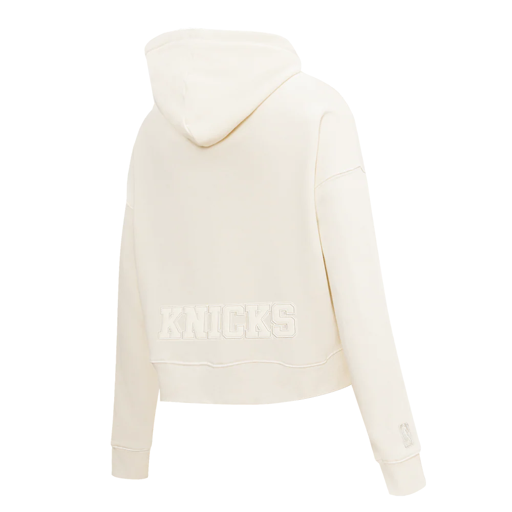 NBA NEW YORK KNICKS NEUTRAL WOMEN'S CROPPED PULLOVER HOODIE (EGGSHELL) - Image 4