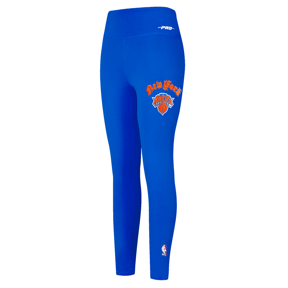 NBA NEW YORK KNICKS OLD ENGLISH WOMEN'S HW JERSEY LEGGING (ROYAL BLUE)
