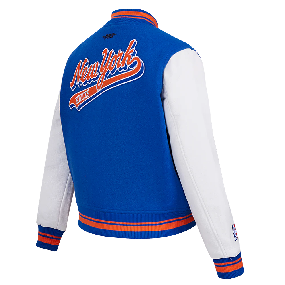 NBA NEW YORK KNICKS SCRIPT TAIL WOMEN'S WOOL VARSITY JACKET (ROYAL/ORANGE/ROYAL) - Image 3
