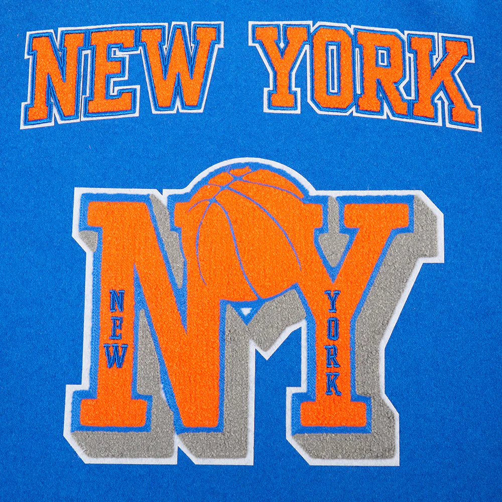 NBA NEW YORK KNICKS MASHUP WOMEN'S RIB WOOL VARSITY JACKET (ROYAL/ORANGE/ROYAL) - Image 9
