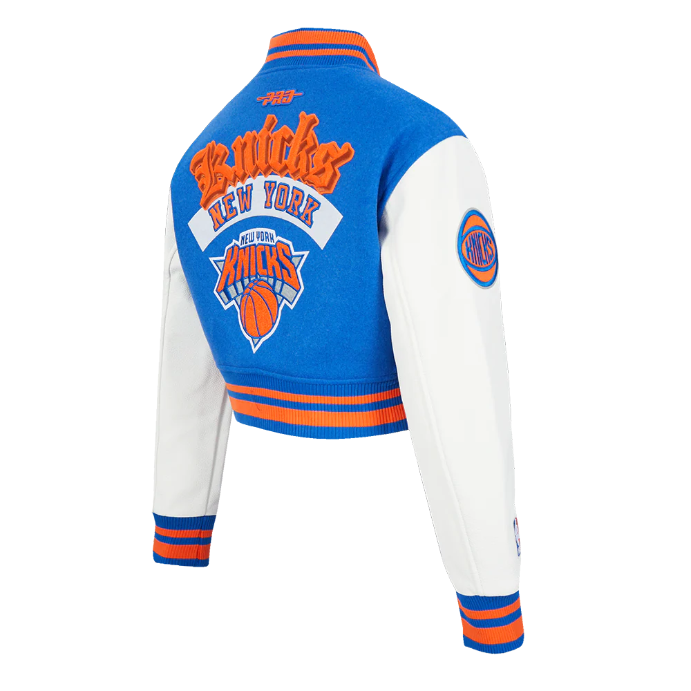 NBA NEW YORK KNICKS BEST OF WOMEN'S CROPPED RIB WOOL VARSITY JACKET (ROYAL/ORANGE/ROYAL) - Image 6