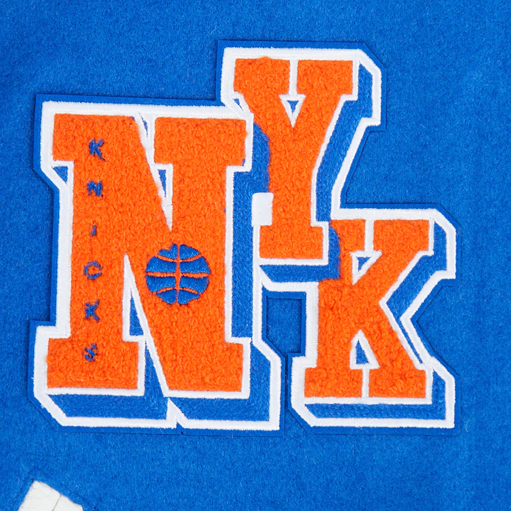 NBA NEW YORK KNICKS BEST OF WOMEN'S CROPPED RIB WOOL VARSITY JACKET (ROYAL/ORANGE/ROYAL) - Image 8