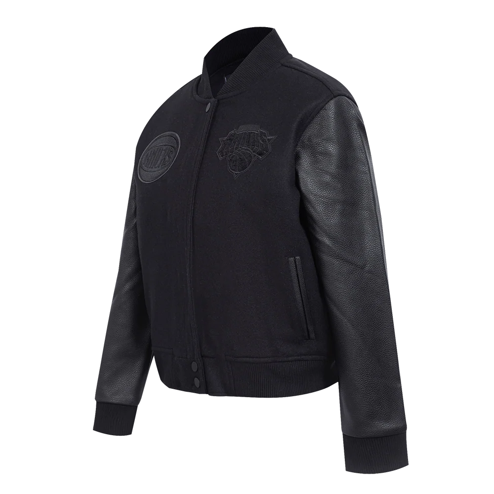 NBA NEW YORK KNICKS TRIPLE BLACK WOMEN'S WOOL VARSITY JACKET (TRIPLE BLACK WOMEN'S) - Image 2