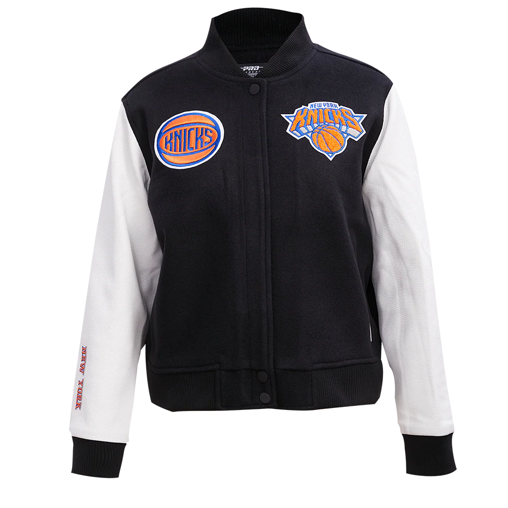NBA NEW YORK KNICKS CLASSIC WOOL WOMEN'S VARSITY JACKET (BLACK/WHITE)
