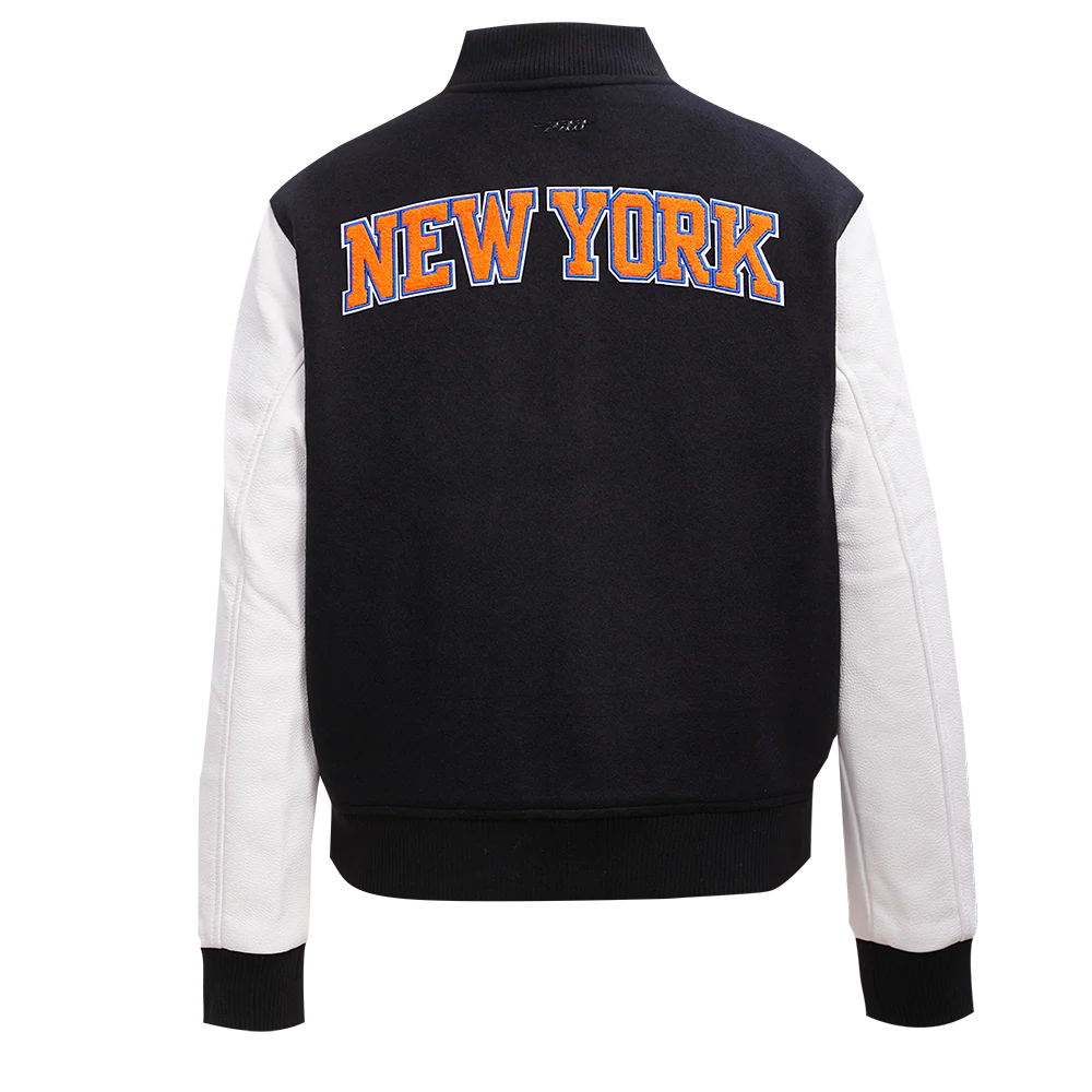 NBA NEW YORK KNICKS CLASSIC WOOL WOMEN'S VARSITY JACKET (BLACK/WHITE) - Image 3