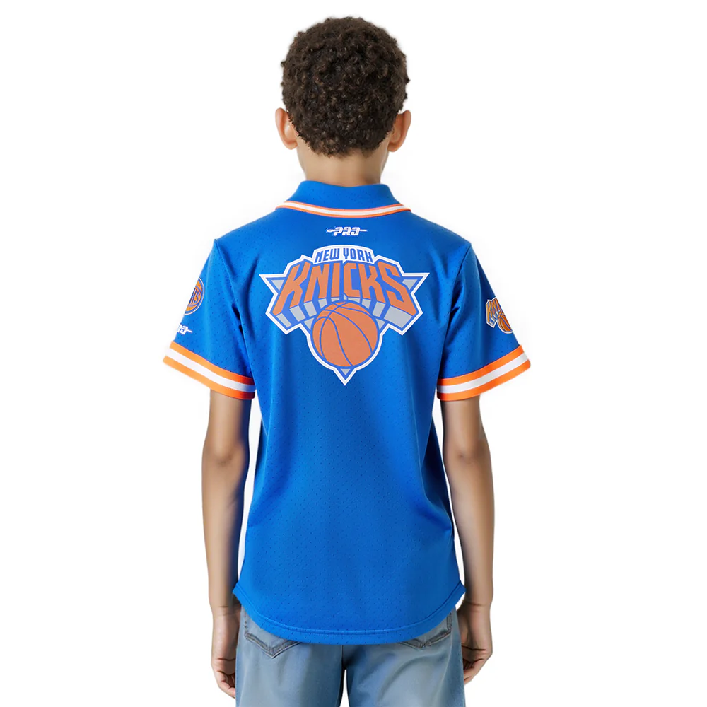 NBA NEW YORK KNICKS CLASSIC LITTLE BOYS MESH BUTTON DOWN SHIRT (ROYAL BLUE/ORANGE) - Image 2