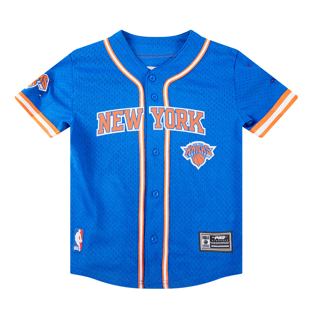 NBA NEW YORK KNICKS CLASSIC LITTLE BOYS MESH BUTTON DOWN SHIRT (ROYAL BLUE/ORANGE) - Image 3