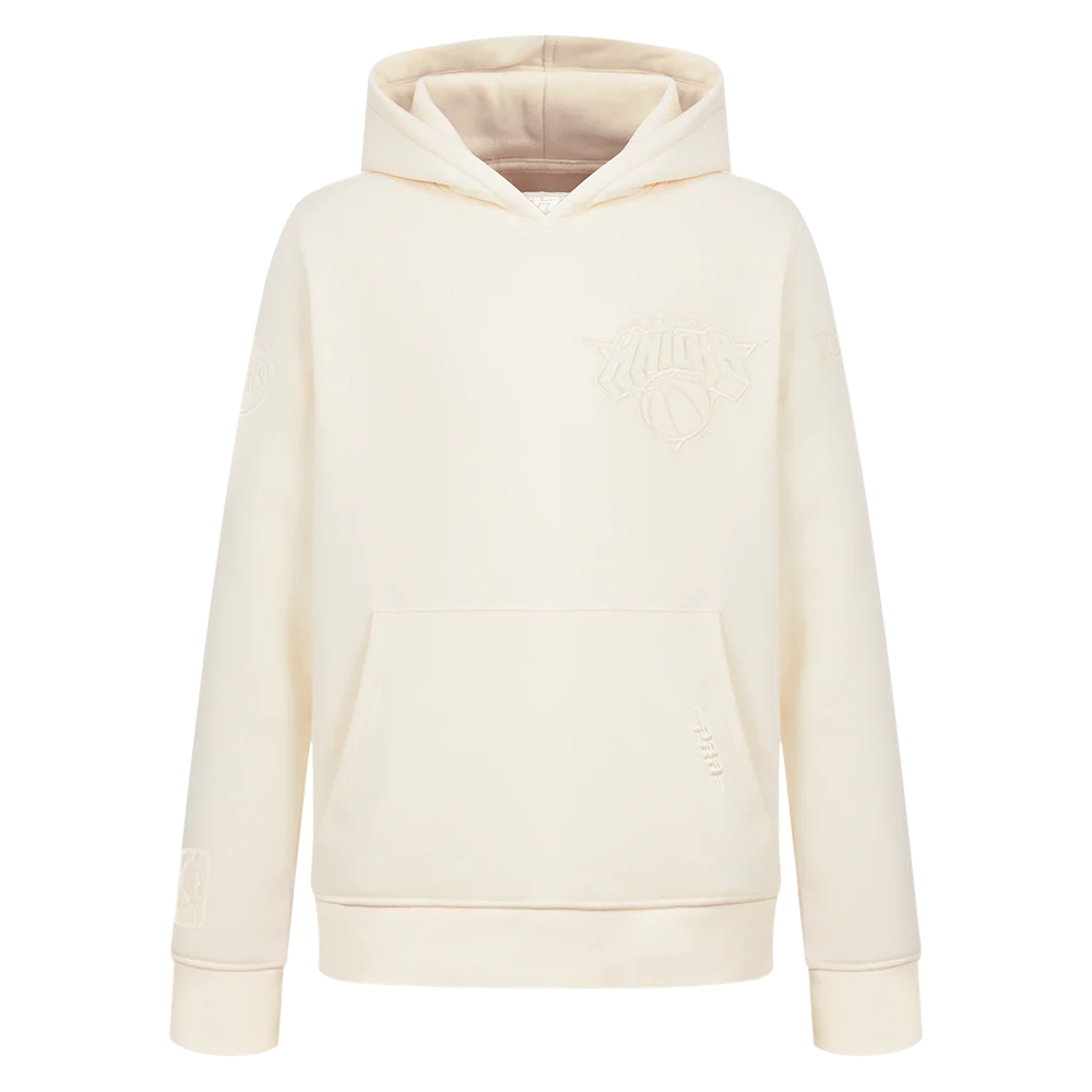NBA NEW YORK KNICKS NEUTRAL LITTLE BOYS FLEECE PULLOVER HOODIE (EGGSHELL)