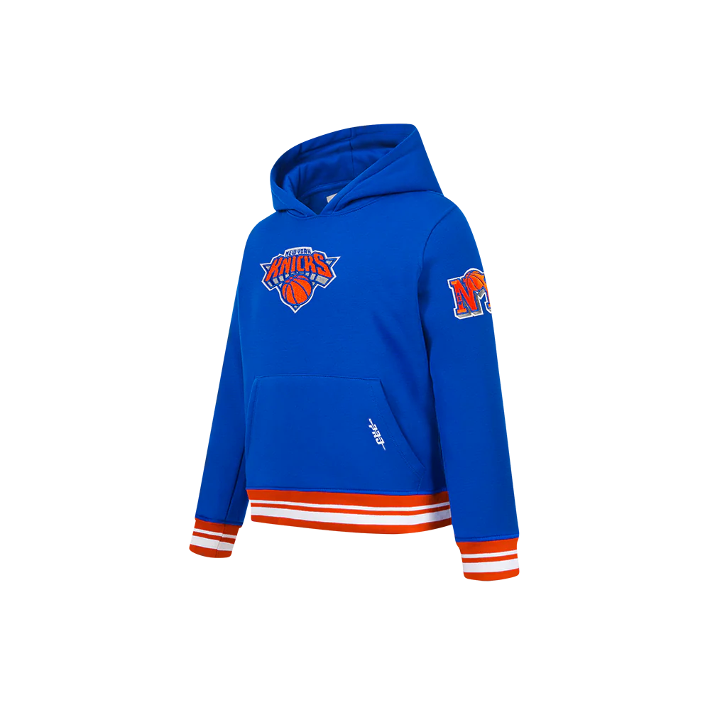 NBA NEW YORK KNICKS RETRO CLASSIC LITTLE BOYS RIB FLEECE PULLOVER HOODIE (ROYAL/ORANGE/ROYAL) - Image 2