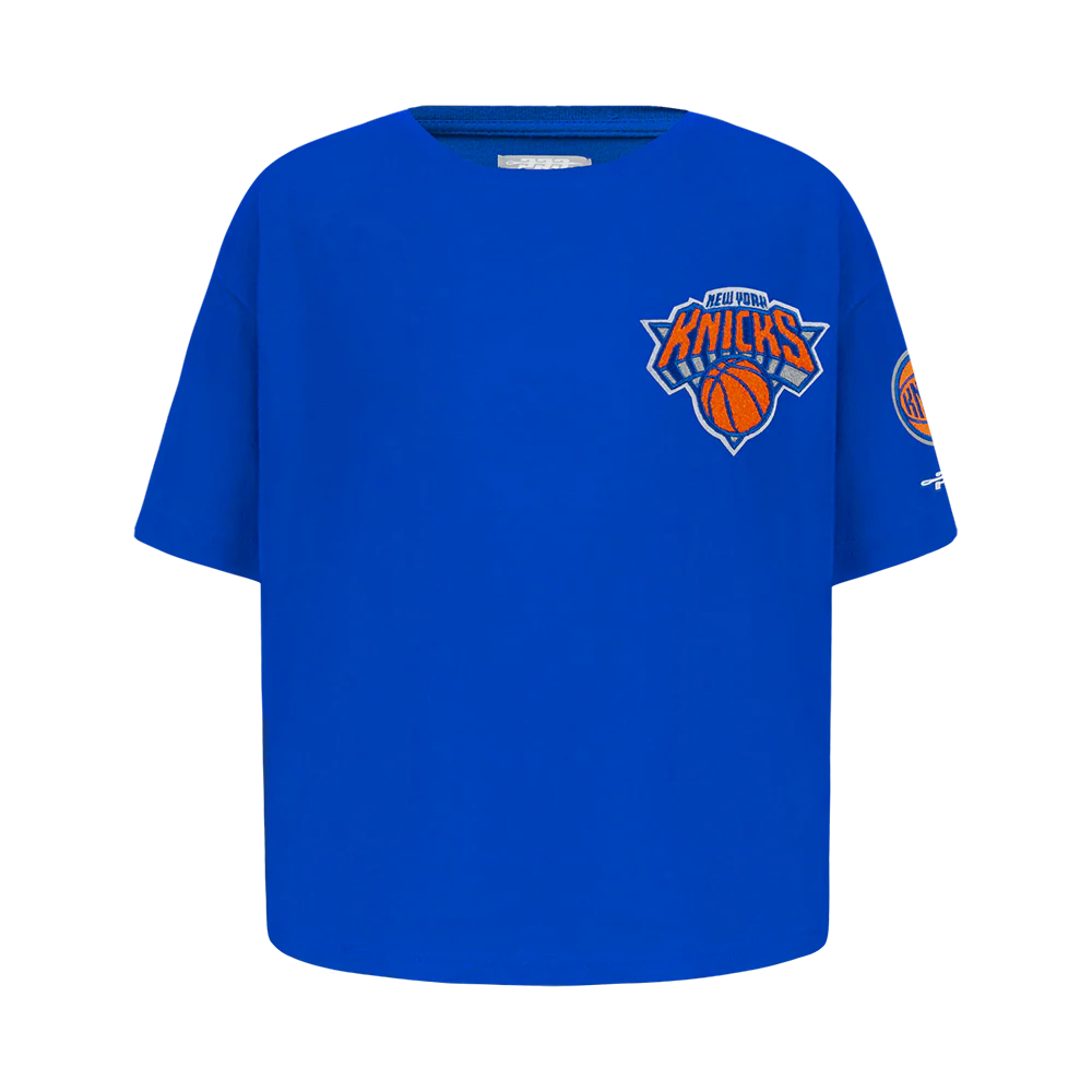 NBA NEW YORK KNICKS CLASSIC LITTLE GIRLS SHORT SLEEVE BOXY TEE (ROYAL BLUE)