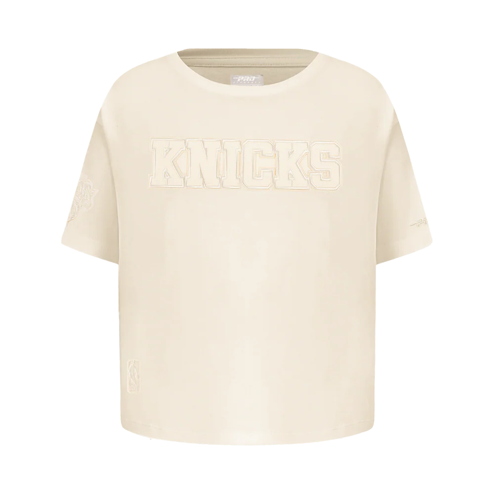 NBA NEW YORK KNICKS NEUTRAL LITTLE GIRLS SHORT SLEEVE BOXY TEE (EGGSHELL)