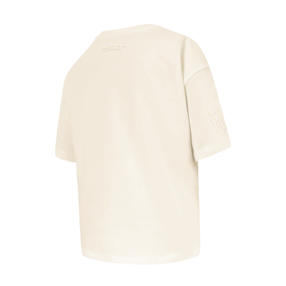 NBA NEW YORK KNICKS NEUTRAL LITTLE GIRLS SHORT SLEEVE BOXY TEE (EGGSHELL) - Image 4