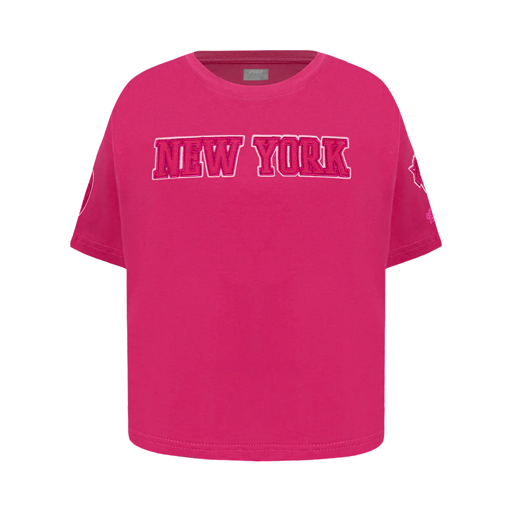 NBA NEW YORK KNICKS TRIPLE PINK LITTLE GIRLS SHORT SLEEVE BOXY TEE (BEETROOT PURPLE)