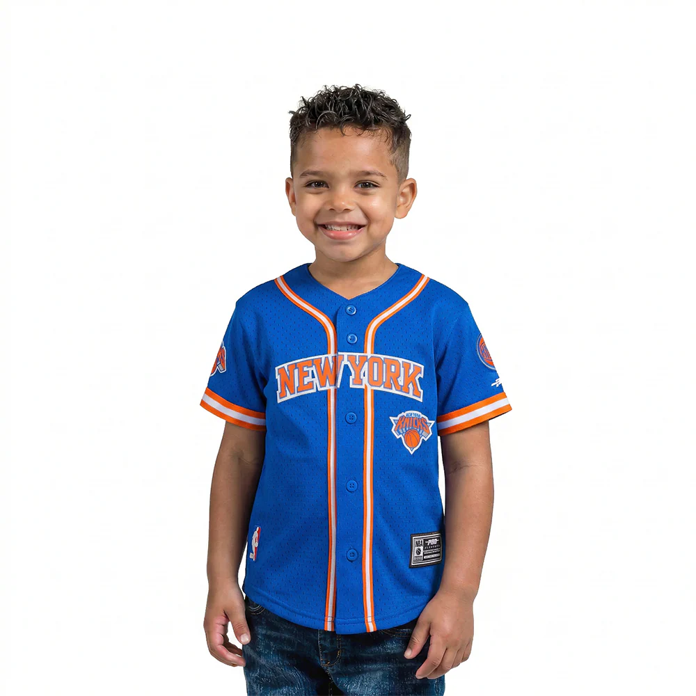 NBA NEW YORK KNICKS CLASSIC TODDLER BOYS MESH BUTTON DOWN SHIRT (ROYAL BLUE/ORANGE)