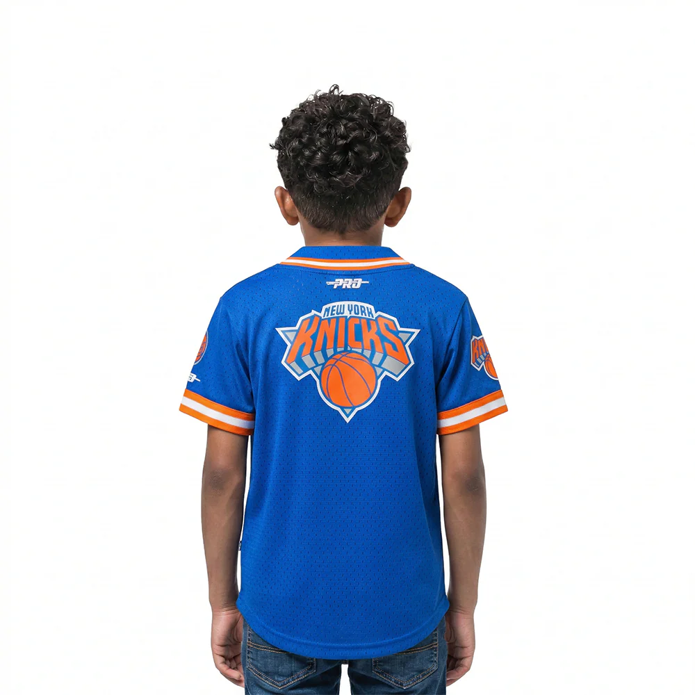 NBA NEW YORK KNICKS CLASSIC TODDLER BOYS MESH BUTTON DOWN SHIRT (ROYAL BLUE/ORANGE) - Image 2