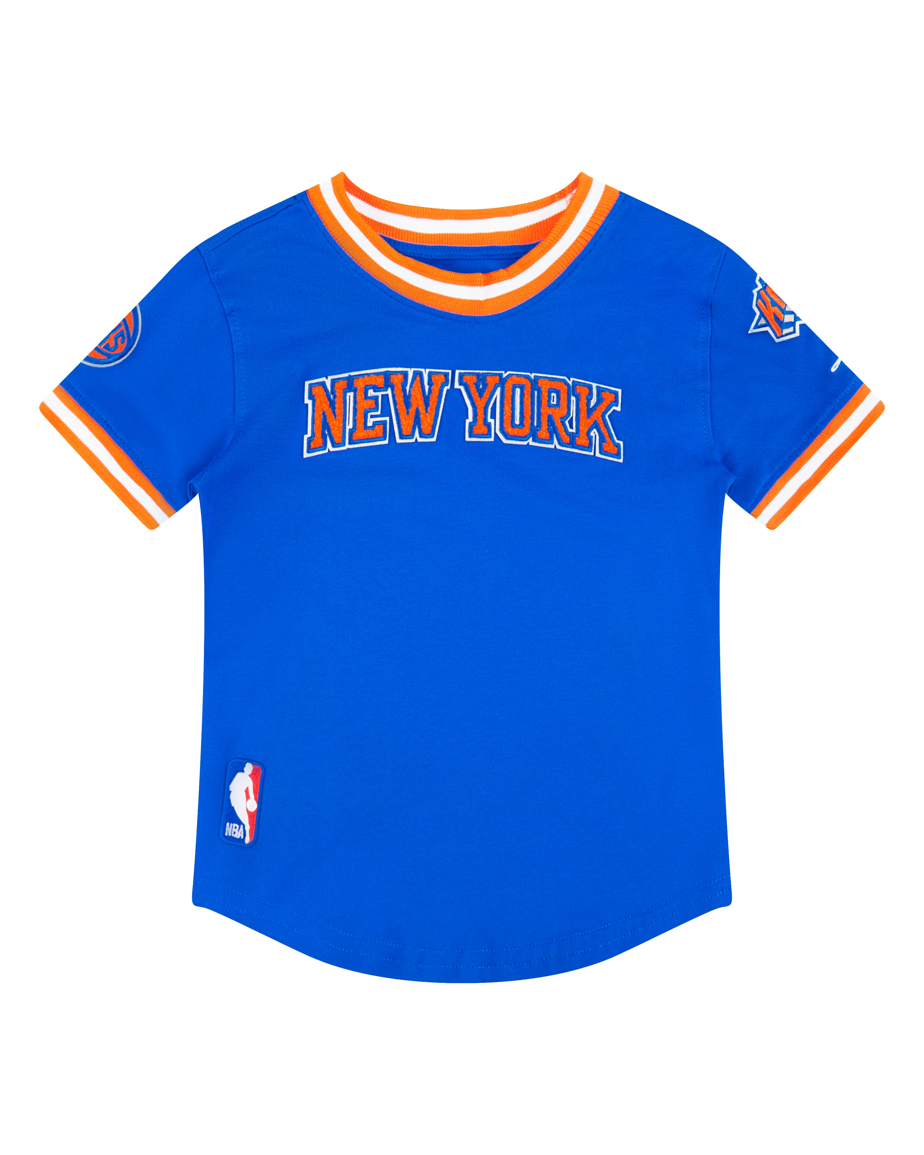 NBA NEW YORK KNICKS CLASSIC TODDLER BOYS SHORT SLEEVE STRIPED RIB TEE (ROYAL BLUE/ORANGE) - Image 3