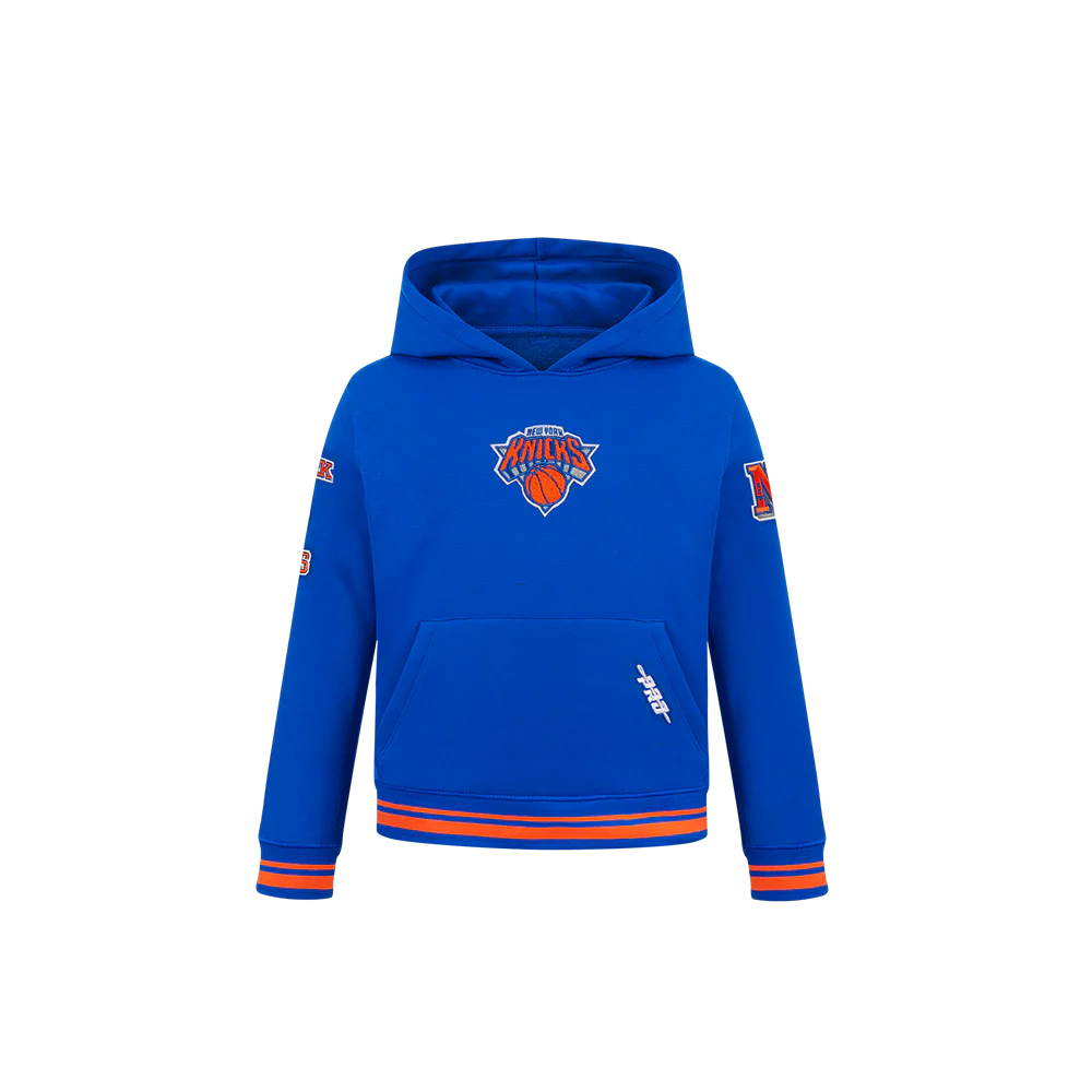 NBA NEW YORK KNICKS RETRO CLASSIC TODDLER BOYS RIB FLEECE PULLOVER HOODIE (ROYAL/ORANGE/ROYAL)