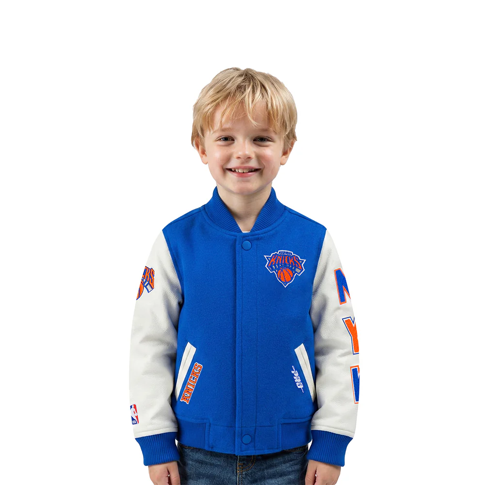 NBA NEW YORK KNICKS CLASSIC TODDLER BOYS WOOL VARSITY JACKET (ROYAL BLUE/WHITE)