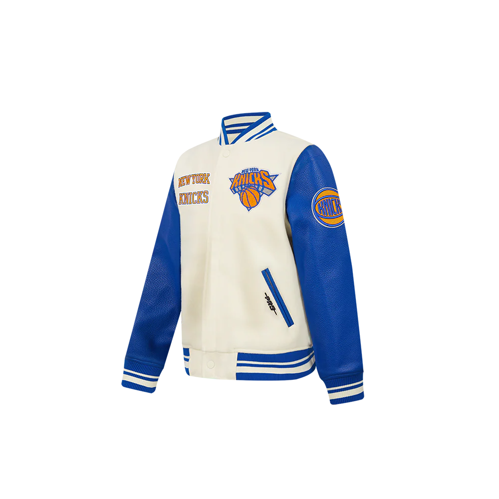NBA NEW YORK KNICKS RETRO CLASSIC TODDLER BOYS RIB WOOL VARSITY JACKET (EGGSHELL/ROYAL BLUE) - Image 2