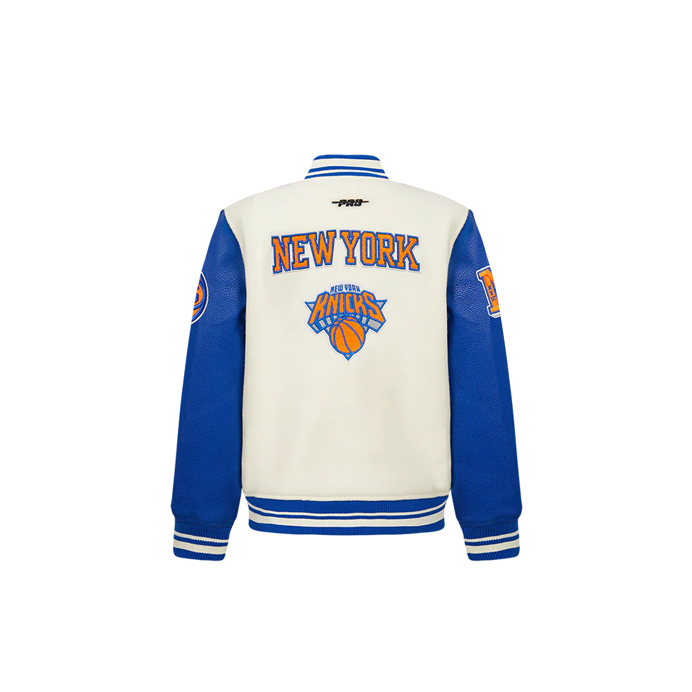 NBA NEW YORK KNICKS RETRO CLASSIC TODDLER BOYS RIB WOOL VARSITY JACKET (EGGSHELL/ROYAL BLUE) - Image 3