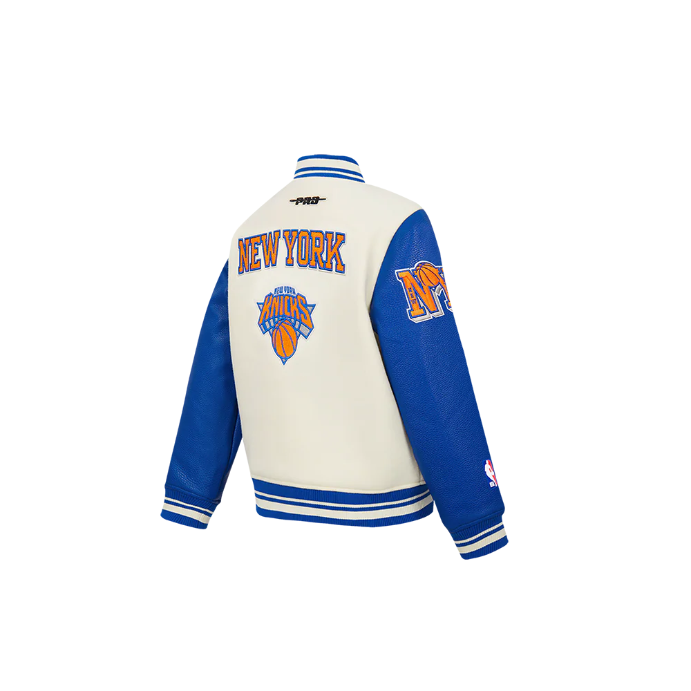 NBA NEW YORK KNICKS RETRO CLASSIC TODDLER BOYS RIB WOOL VARSITY JACKET (EGGSHELL/ROYAL BLUE) - Image 4