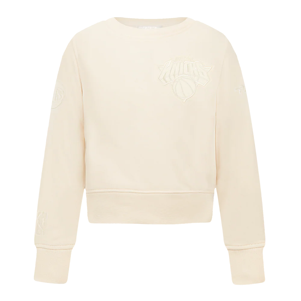 NBA NEW YORK KNICKS NEUTRAL TODDLER GIRLS FLEECE CREWNECK (EGGSHELL)