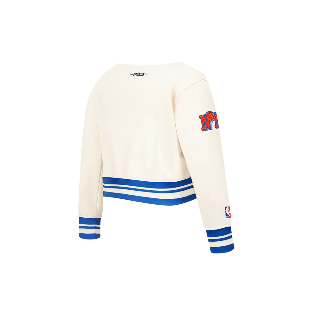 NBA NEW YORK KNICKS RETRO CLASSIC TODDLER GIRLS RIB FLEECE CREWNECK (EGGSHELL/ROYAL BLUE) - Image 4
