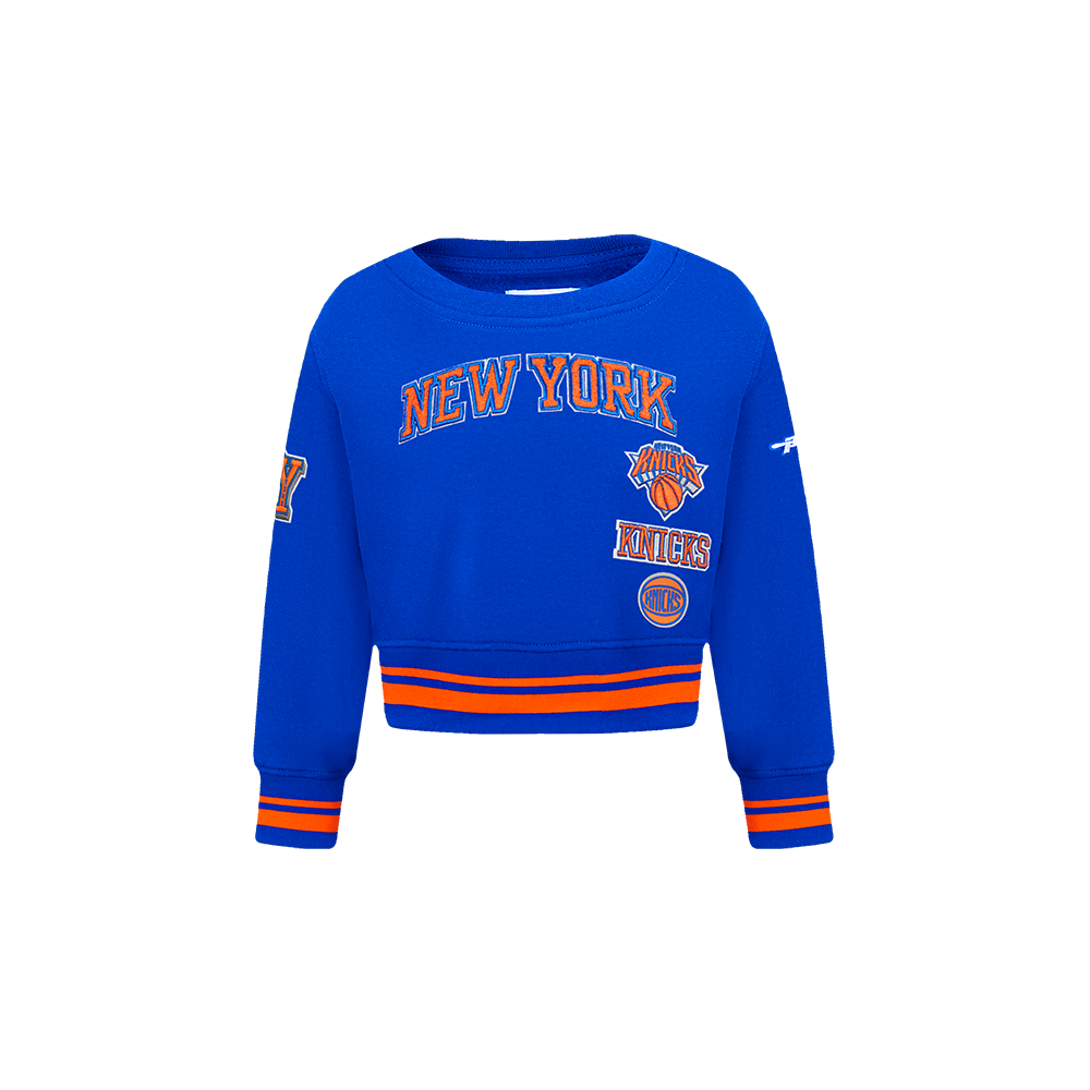 NBA NEW YORK KNICKS RETRO CLASSIC TODDLER GIRLS RIB FLEECE CREWNECK (ROYAL/ORANGE/ROYAL)