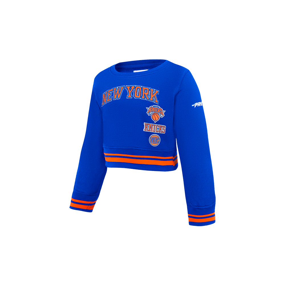 NBA NEW YORK KNICKS RETRO CLASSIC TODDLER GIRLS RIB FLEECE CREWNECK (ROYAL/ORANGE/ROYAL) - Image 2